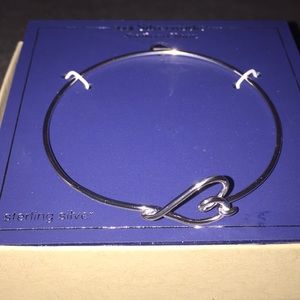 Sterling Silver Open Heart Catch Bangle Bracelet